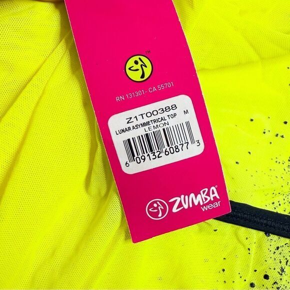 Zumba NWT! Lunar Asymmetrical Tank Top in Lemon Yellow Size Medium - Picture 6 of 7